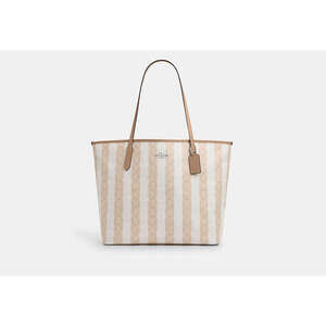 COACH Large City Tote Bag In Signature Canvas With Stripe NWT NEW